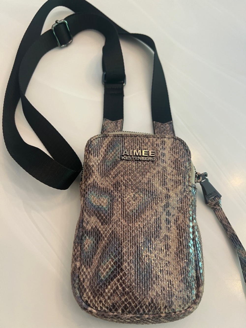 Aimee Kestenberg Iridescent Snake-Print Crossbody - Brown/Gray/Teal Sheen